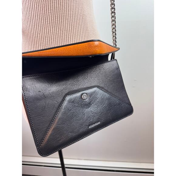 Acidchrome Handbag Black Camel Leather Magnetic Chain Strap Clutch Crossbody Bag - Picture 6 of 7